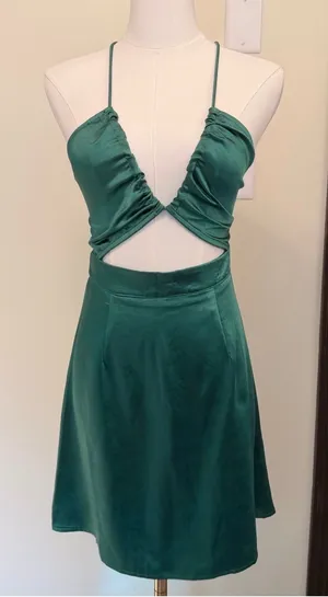 Princess Polly green ruched neck cutout mini dress thumbnail 1