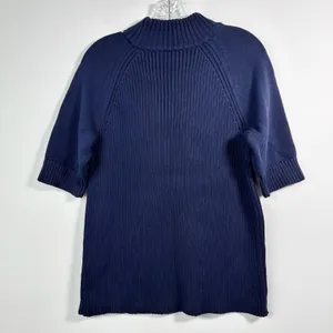 Lands End Navy Blue Ribbed Mock Neck‎ Short Sleeve Cotton Sweater XL 18 thumbnail 2