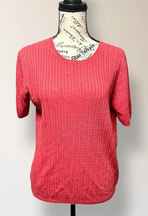 Brooks Brothers S Red Cashmere Silk Blend Cable Knit Short Sleeve Sweater Preppy thumbnail 1