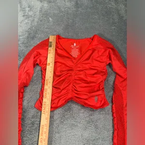 Free people FP Movement on the rise long sleeve later Red Ruched Active Top M/L thumbnail 8