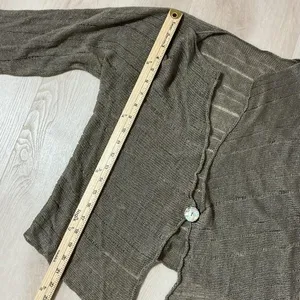 Earthy Sheer Pointelle Knit Layering Cardigan Women M Brown Single Button thumbnail 6