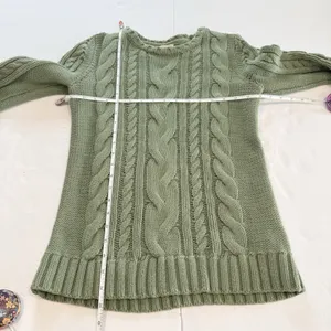 LL Bean Sage Green Double L Mixed Cable Crew Neck Pullover Cotton Sweater XS thumbnail 8