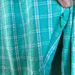 J.Crew Aqua Mint‎ Seersucker Ruffle Neck Mini Dress Preppy Sz 14 thumbnail 3