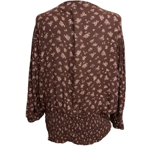 Maurices Boho Floral Blouse Brown Smocked Waist Surplice Neck‎ Cottagecore XXL thumbnail 2