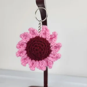 New Crochet Stuffed Keychain Burgundy Pink Flower Handmade Handcrafted thumbnail 8