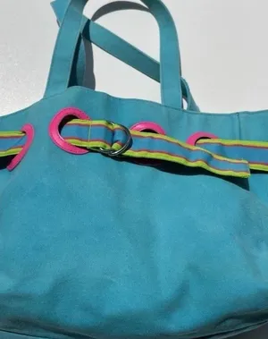 Vintage Polo Ralph Lauren Summer Canvas Tote Bag Purse Pink/Fuchsia & Blue thumbnail 1