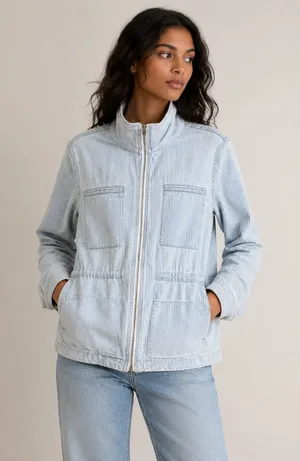 GAP Light Blue Railroad Striped Zip Jacket for Women Size-Large Coastal Casual thumbnail 1
