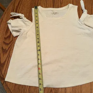 MADEWELL Skylark Top Cold Shoulder Bow Sz S Textured Ivory Boxy Relaxed Fit thumbnail 6