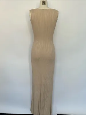 White Fox Boutique Sleeveless Ribbed Maxi Dress in Tan thumbnail 4