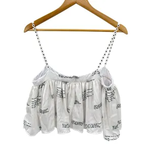 KOCH Book Writing Print Top Tiered Ruffle‎ Crop Tank Made In USA Size Small thumbnail 4