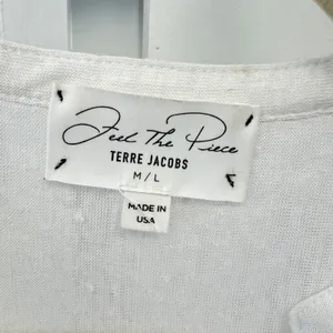 Feel The Piece Terre Jacobs White 100% Linen Deep‎ V-Neck Sleeveless Top M/L thumbnail 6