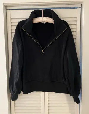 a new day Black Fleece Lined Cropped Quarter Zip Sweatshirt Size Large thumbnail 1