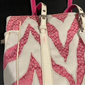Coach Rare Limited Edition Pink White Zebra Patchwork Tote Shoulder Bag Purse thumbnail 6