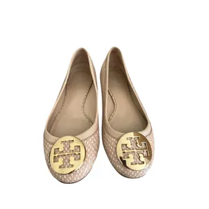 Tory Burch Reva Size 37 Beige Snake Print Leather Ballet Flats thumbnail 4