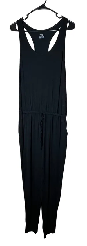 NWT Aerie Black Racerback Drawstring Waist Jumpsuit Women's‎ Size M thumbnail 1