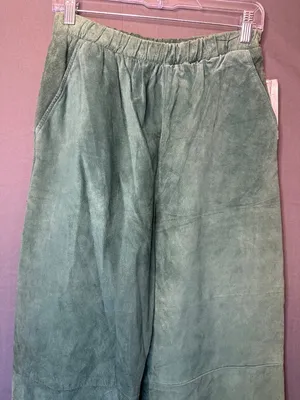 Vintage 90s Women M Intuition Sport Green Suede Leather Barrel Pants NWT thumbnail 2