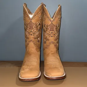 AGAVE BOOTS women’s size 10 Dulce Mariel Tan Embroidered Cowboy Runs small thumbnail 12