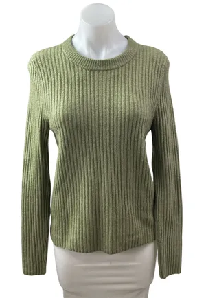 Abercrombie & Fitch Women's Green Ribbed Knit Long Sleeve Sweater Top Size M thumbnail 1