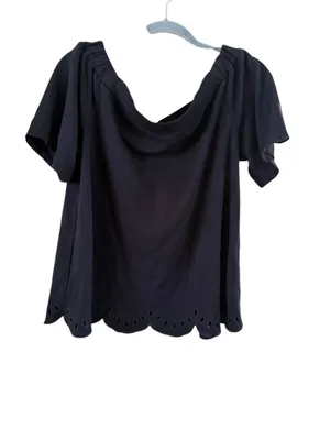 Women's Ann Taylor Black Scalloped Hem Blouse Size L thumbnail 2