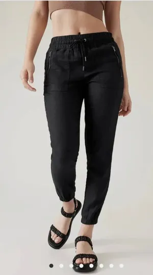 Athleta Cabo Linen Jogger Pants Womens 12 Tall Black Lightweight Pockets Taper thumbnail 1