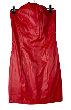 Boutique Red Faux Leather Strapless Bodycon Mini Dress S thumbnail 1