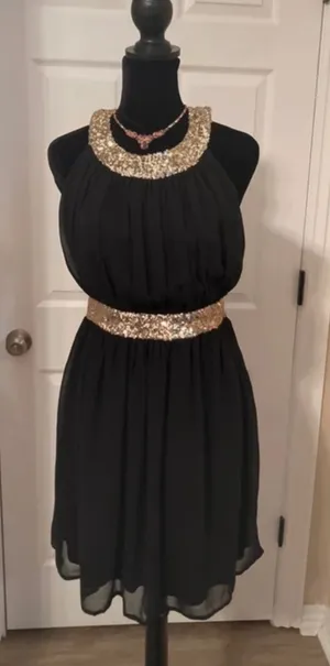 Black and gold homecoming / wedding guest dress thumbnail 1