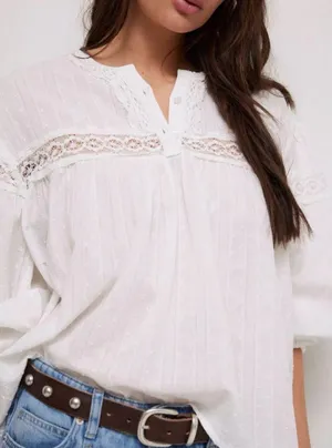 NWT $98 Free People White Ella Dot Peasant-Style Button Up Eyelet Blouse XS thumbnail 1