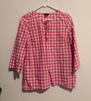 Talbots Pink and White Gingham Tie-Front Blouse thumbnail 1