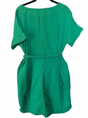 Green Gauze Belted Mini Dress Pockets Relaxed Fit Medium thumbnail 4