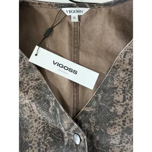 Vigoss Brown Snakeskin Denim Vest Button Front‎ Western Animal Print Womens XL thumbnail 4
