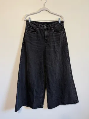 American Eagle Baggy A-Line Fit Jean Size 6 Black Loose Fit Flare Wide Leg thumbnail 2