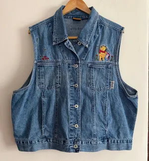 90s Vintage Disney POOH Embroidered Denim Vest Bee Piglet Extra Large thumbnail 1