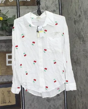 Miken Womens Cherry Embroidered Button-Down Swim Shirt I2992PUXH White Multi M thumbnail 1