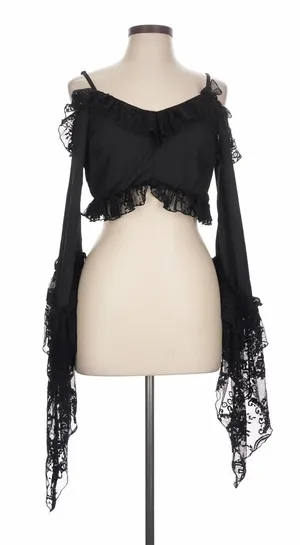 Black Off-Shoulder Lace Crop Top - Women thumbnail 1