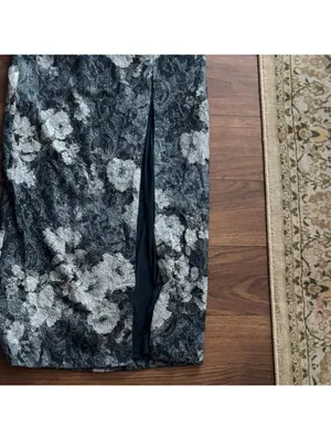 Adrianna Papell Matelasse Elegant Floral Maxi Dress with Slit Midnight Blue Prom thumbnail 6