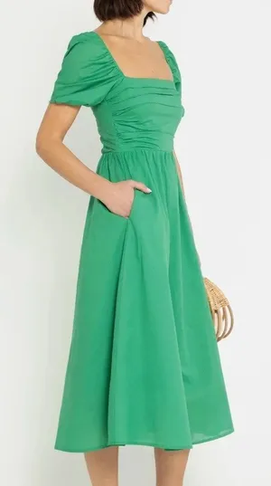 O.P.T. River Midi Dress GORGEOUS COLOR Pockets Green ROMANTIC PRAIRIE Size M thumbnail 1