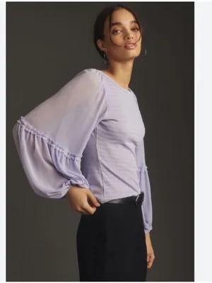 Anthropologie Balloon-Sleeve Smocked Top size Small lavender thumbnail 3