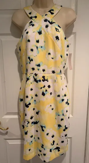 Katherine Kelly‎ Kennedy Dress 6 Yellow Floral Halter Sheath Seaside Breeze NWT thumbnail 1