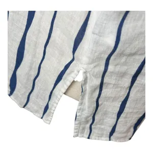 Rails Brielle Shirt Women Small White Blue‎ Wavy Stripe Linen Blend Tie Neck Top thumbnail 8