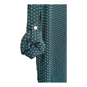 LOFT Blouse Women XS Navy Blue‎ Teal Polka Dot Roll Tab Sleeve Pocket Scoop Neck thumbnail 6