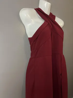 Halter Dress Womens Small Red Cross Front Sleeveless Wide Leg Formal Evening thumbnail 5