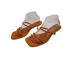Schutz Agatha Sandal Women 8 Orange Strappy Slip On Kitten Heel Square Toe thumbnail 2