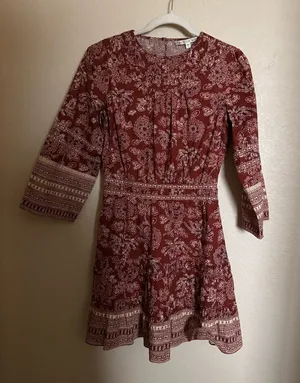 Veronica Beard Wandisa Mini Dress Sz‎ 4 in Rust Boho Floral Indian Cotton Sample thumbnail 1