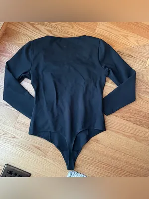 Abercrombie Soft A&F Collection Sweetheart Neck Long Sleeve Bodysuit Black Large thumbnail 7