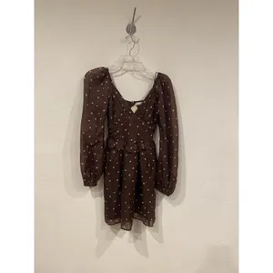 Abercrombie & Fitch Dress Womens XS Brown Polka Dot Sweetheart Mini Puff Sleeve thumbnail 2