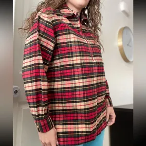 Vintage Eddie Bauer‎ Plaid Half Zip Flannel Sweater Top Sz S Red Granola Outdoor thumbnail 4