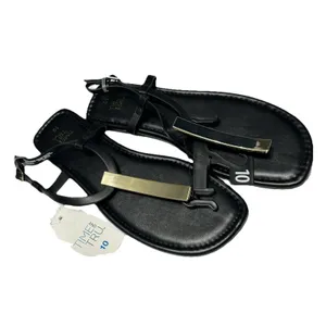 Time and Tru Womens Hardware T-Strap Flat Sandals Black Gold NWT Size 10 EU 41 thumbnail 6
