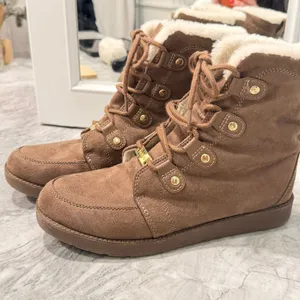 Bebe Leyia Faux Suede Fur-Lined Lace-Up Winter Boots - Size 7.5 thumbnail 3
