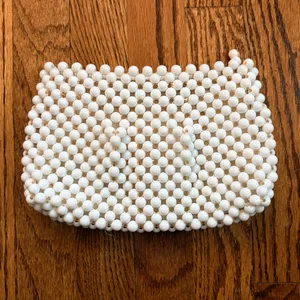 Vintage Carousel White Ivory Beaded Clutch Bridal Evening Bag British Hong Kong thumbnail 2