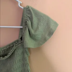 Rewind Olive Green Smocked Peplum Crop Top thumbnail 4